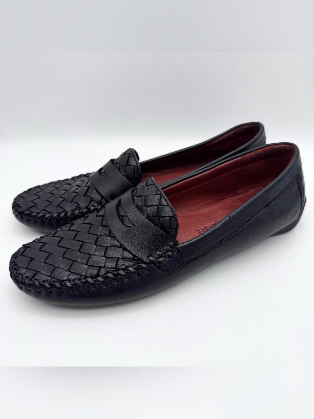 Robert Zur Petra Black Woven Glove Leather Driving Penny Loafers Women's 8 AA